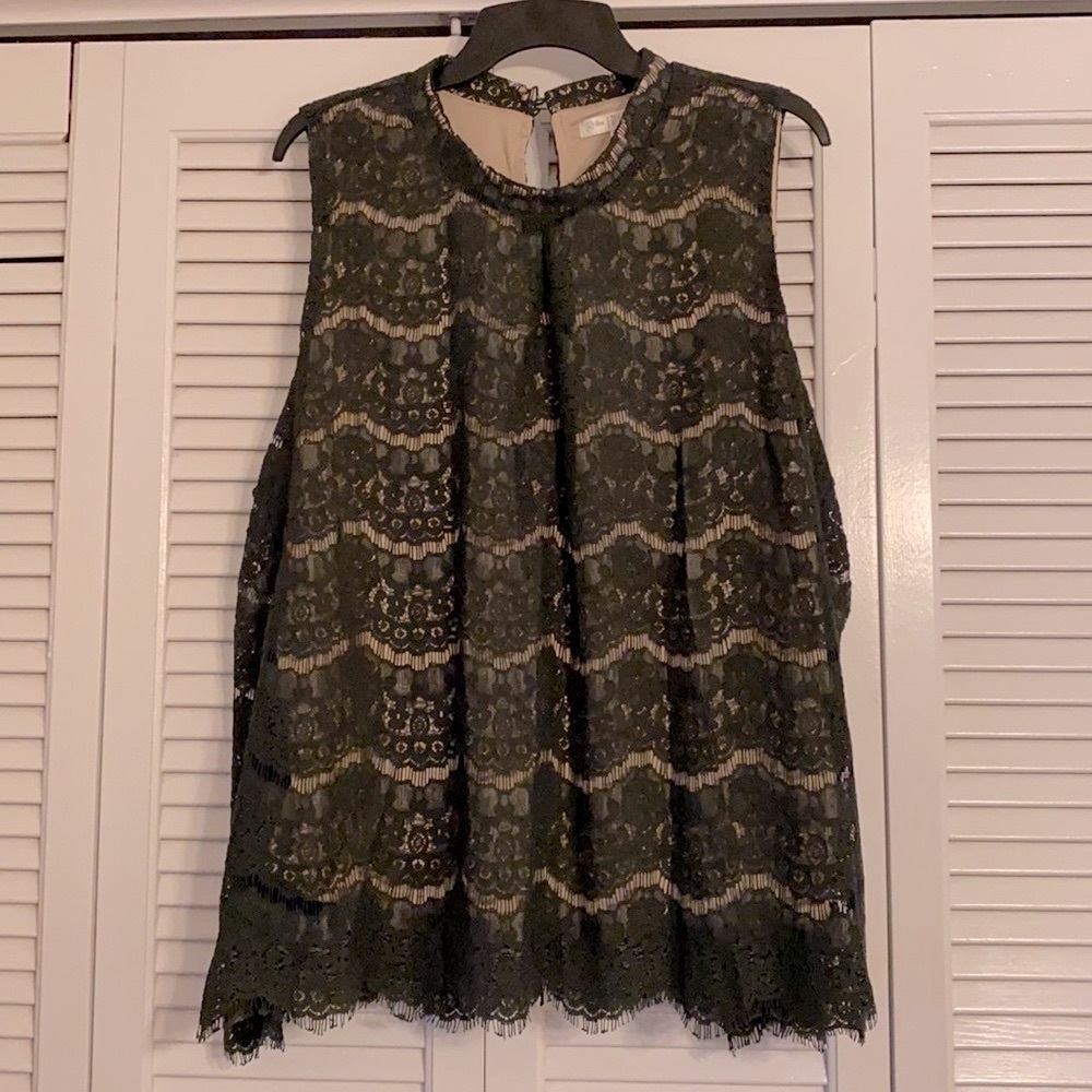 BNWT Love Fire Dark Hunter Green Lace Top Size 3X